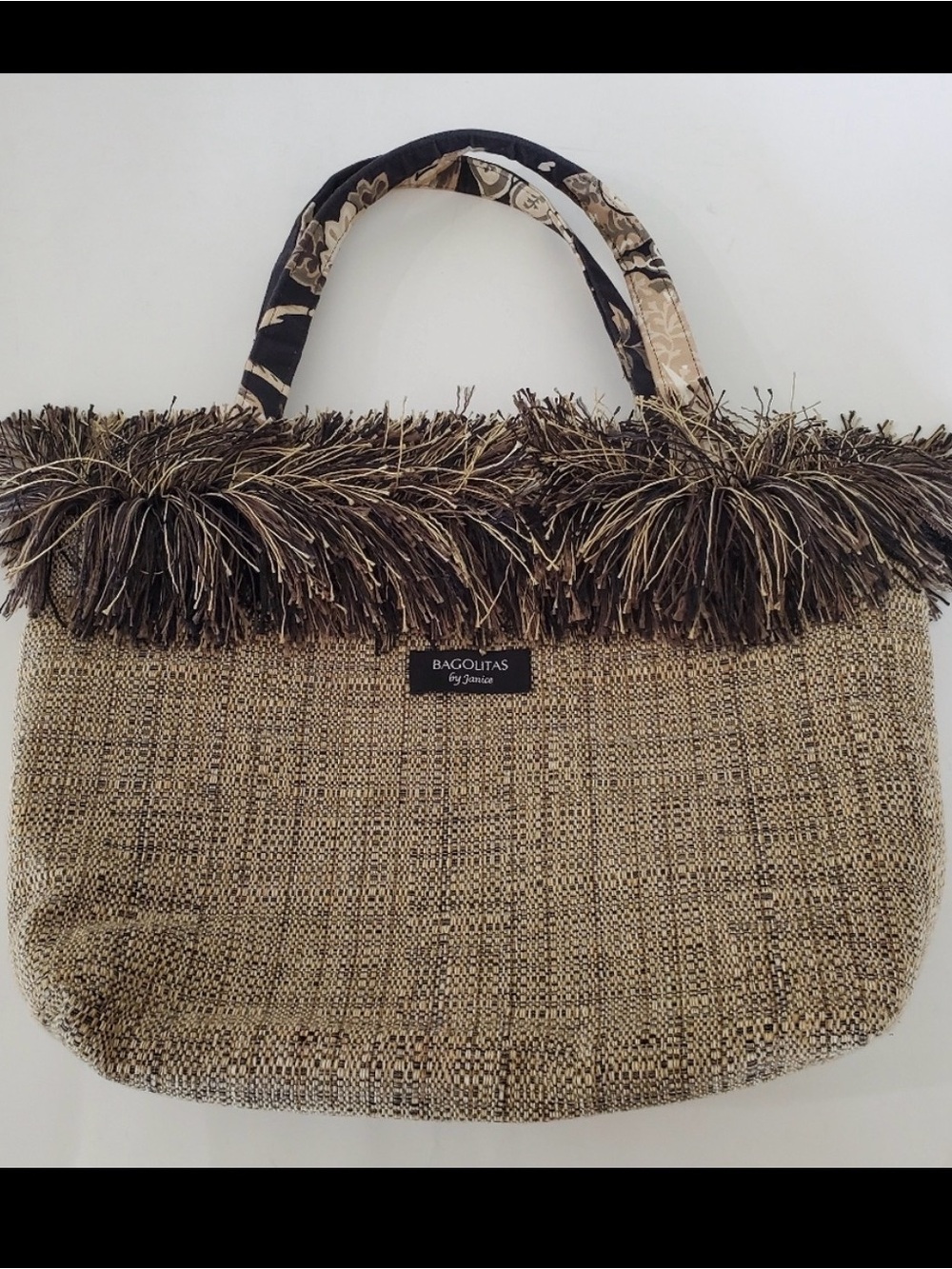Browns Tweed Fabric Handbag Purse Fringe Art-to-Wear NWOT Boho Artsy BAGOLITAS